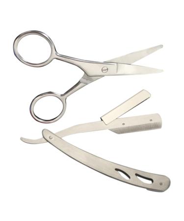 Angoily 2pcs Mustache Scissors Manual Shaver For Men Razor Made Of Stainless Steel Old Fashioned Tool