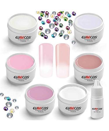 EuBeCos Eubecos 6 x 5 ml Baby Boomer Glamour French Ombre Set Pink White Made in Germany with instructions 50 x imitation diamonds and 3G adhesive Mega Fantastic Value Set