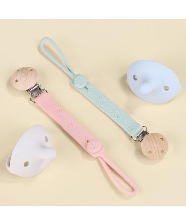 Silicone Pacifier Clip 2 Pack with Wooden Clip for Teether Pacifiers - Pink Mint - Buy Online on GoSupps.com