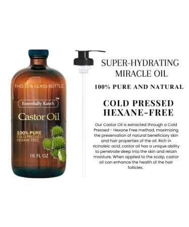 Essentially KateS Castor Oil 16 Fl Oz (Glass Bottle) - Original - A Huge Glass Bottle with a Pump - 100% Pure and Natural, Cold Pressed, and Hexane-Free - Hair and Body Castor Original 16 Fl Oz (Pack of 1) - Buy Online on GoSupps.com