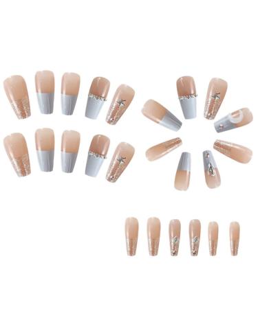 Tdkfdswdoa 1Set Star Moon Color Blocking Wearable Nail Sea Salt Macaron Color Clear Diamond Model