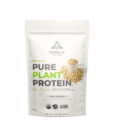Gorilla Gulps 100% Organic Pure Plant Protein Powder | USDA Certified | Organic Protein Powder | Vegan | Non-GMO | Sugar Soy Dairy & Gluten Free | 20 Servings - Unflavored Unflavored 1.32 Pound (Pack of 1)
