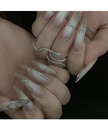 Temperament-enhancing nail art handmade spice nails simple and gradual changes white nail art in Europe and America detachable nail patch.(XS)