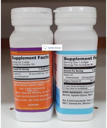 Trader Joe's Vitamin D 25 MCG & Vitamin D3 125 MCG Dietary Supplement - Pack of 2 Bottles - Buy Online on GoSupps.com