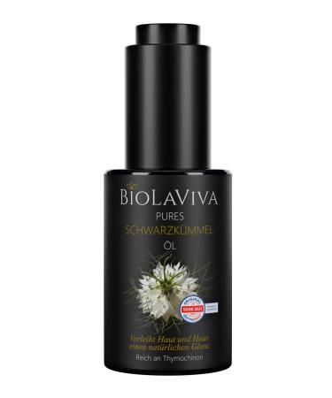 Premium organic care oil - pure cold -pressed organic black cumin oil - Biolaviva - 30 ml pipette bottle made of Miron Violet glass - natural cosmetics for skin and hair - dermatologically tested "Note: very good"