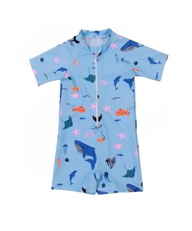 PythJooh Baby Boy Swimsuit Zipper Rash Guard One Piece Beach Swimwear Shark Print Shorts Swimming Outfits 0-5Years 12-18 Months F - Sharks World