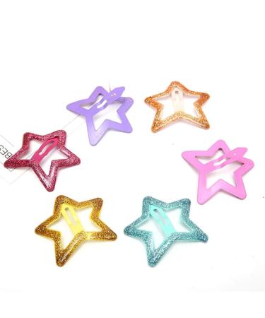 6 Pack Colorful Star Glitter Metal Snap Hair Clips - Girls' Cute Barrettes & Hair Accessories - Buy Online on GoSupps.com