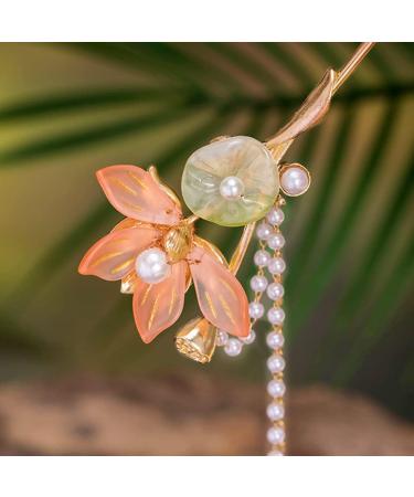 Rabithenn Camellia Flower Pearl Tassels Chinese Hanfu and Style Hair Retro Flower with Metal Handmade Hair Clip Hair Accessories for Women Girls Long Hair (lotus seedpod) - Buy Online on GoSupps.com