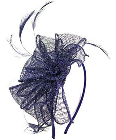 Navy blue Looped sinamay and feather fascinator on a satin fabric aliceband. - Buy Online on GoSupps.com