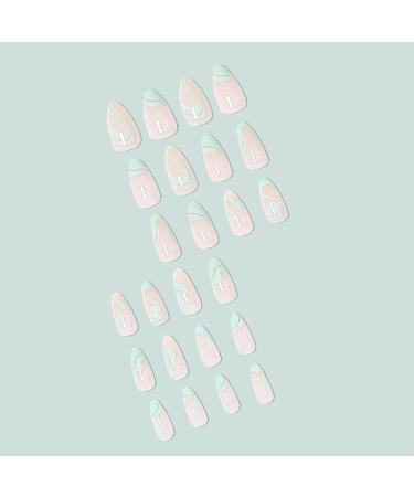24 Pcs False Nails - Almond Medium Long French Press on Nails - Green Wave Design Fake Nails with Nail Glue - Stick on Nails for Women (Green Irregular Curve) Hearts - Buy Online on GoSupps.com