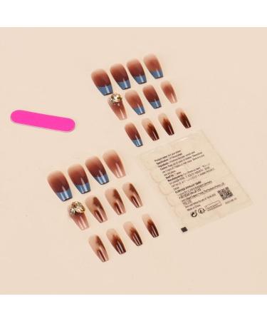 24Pcs/Set Press On Nails Medium Length Brown Gradient Sparkling Diamond False Nails Acrylic Fake Nails Full Cover Nails Tips Artificial Finger Manicure Press on nails for Women and Girls - Buy Online on GoSupps.com