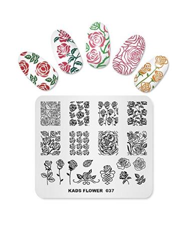 KADS Nail Stamping Plate Rose Flower Nature Nail Art Stamp Template DIY Image Template Manicure Stamping Plate Stencil Tools (FL037)