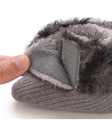 Spring Winter Warm Fleece Booties for Baby | Non-Slip Soft Sole Shoes for Boys and Girls | Adjustable Crawling Prewalker Boots 0-18 Months - D Grey - Buy Online on GoSupps.com