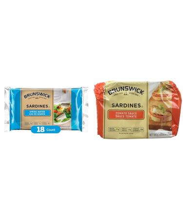 Brunswick Sardines In Spring Water - 106g 18 Count - Canned Sardines & Sardines in Tomato Sauce - 106g 18 Count - Canned Sardines Canned Sardines+Sardines in Tomato Sauce