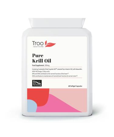 Troo Health Care Superba Krill Oil Extract 500 mg - 60 Soft Gel Easy Swallow Capsules Sustainably Eco Harvested from Antarctic Krill with Astaxanthin - Manufactured to GMP Standards