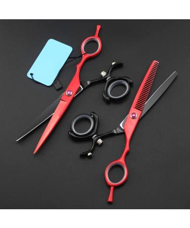 Hair Cutting Scissors Shears 6 Inch Professional Japan Steel Rotate Red Cut Hair Scissors Haircut Scissor Thinning Barber Cutting Shears Hairdresser Scissors (Color : Set)