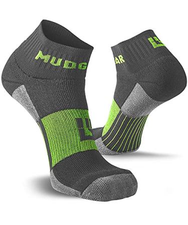 MudGear Quarter Length Trail Running Socks - Men and Women - Running, Hiking, Cycling, and More, 2-Pack Gray/Green Medium