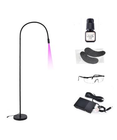 UV Glue Curing Lamps UV LED Eyelashes Extended Lights UV Nail Lamp Flexible Goose Neck 10 W 395-400nm with Foot Pedal + Eye Patch + Goggles (Black)