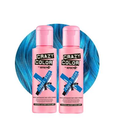 Crazy Color Vibrant Capri Blue Semi-Permanent Duo Hair Dye. Highly Pigmented Electric Blue Conditioning & Oil Nourishing Vegan Formula | No Bleach or Ammonia | 200ml - Buy Online on GoSupps.com