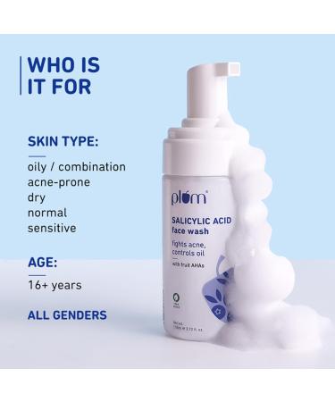 1% Encapsulated Salicylic Acid Foaming Face Wash - Acne Control Blackhead Treatment & Glycolic Acid - Vegan Creamy Cleanser for All Skin Types - 110ml - Buy Online on GoSupps.com