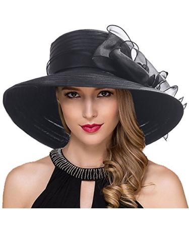 Women Derby Church Dress Cloche Hat Fascinator Floral Tea Party Wedding Bucket Hat S052 S062-black