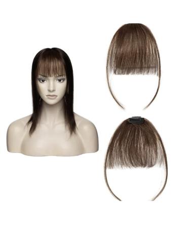 100% Human Hair REMY Air Fringe Clip In Side Thin HUMAN Hair Fringe (Medium Brown)