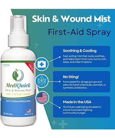 MEDIQUICK Skin & Wound Mist Treatment | Healing First Aid Spray for Cuts, Burns, and Scrapes | Soothes Itching, Inflammation | 4oz Bottle - Buy Online on GoSupps.com