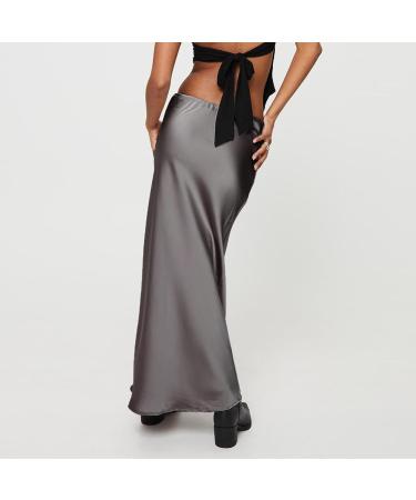 Shop Women's Winter Boho Skirt | Elastic High Waist A-Line Casual Skirt - Flowy Gray Design - Buy Online on GoSupps.com