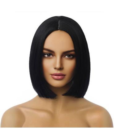 MAGQOO Black Wig for Women Black Bob Wig Short Black Wig Straight Black Wigs Middle Part Synthetic Heat Resistant Cosplay Costume Party Wigs (Black)