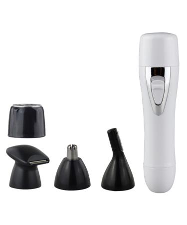 All-in-1 Body and Facial Hair Removal for Women Rechargeable Trimmer for Face Ear/Nose Eyebrows and Bikini Lines Multifunctional Replaceable Shavers for Dry and Wet Use (White)