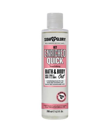 Soap & Glory Original Pink Get Enriched Quick Nourishing Bath & Body Oil - Skin Moisturizer with Argan Oil  Vitamin E  & Almond Oil - Rose & Bergamot Scented Body Oil for Dry Skin (200 ml)