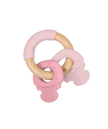 Kikkaboo Teething Ring Keychain - Silicone & Beech Wood Teething Aid Grasping Toy in Pink - Perfect for Infants | Shop Now! - Buy Online on GoSupps.com