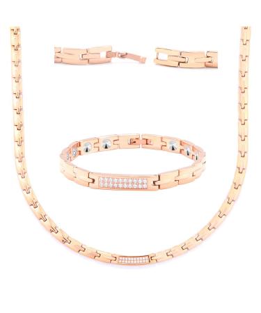 Haqi magnetic bracelet and necklace set rose gold stainless steel magnetic necklace and magnetic bracelet female jewelry gift set