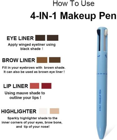 Stylo de Maquillage 4 en 1 Stylo de Retouche Maquillage Crayon Sourcils Tanche 4 Couleurs Stylo de Maquillage Multifonctionnel Beaut 01 - Buy Online on GoSupps.com