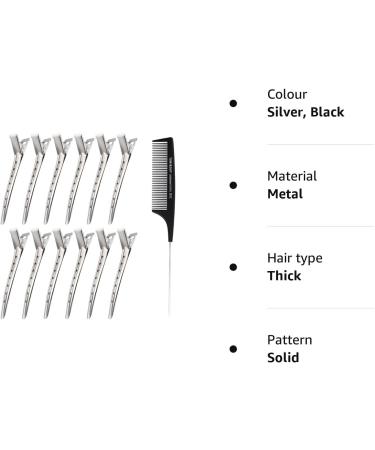 JUYOO Metal Hair Sectioning Clips Set - 12 Pin Curl Clips, 1 Tail Comb - Alligator Clips for Women - Buy Online on GoSupps.com