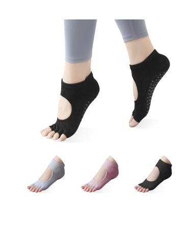 COANSEN 3 pairs of yoga socks women 35-40 black+grey+pink