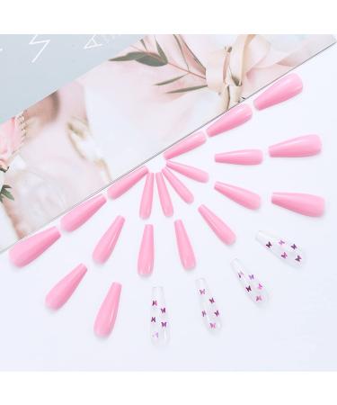 Brishow Butterfly Ballerina Pink Press On Nails - Long Lasting Acrylic Fingernails for Women & Girls | 24 Pieces - Buy Online on GoSupps.com