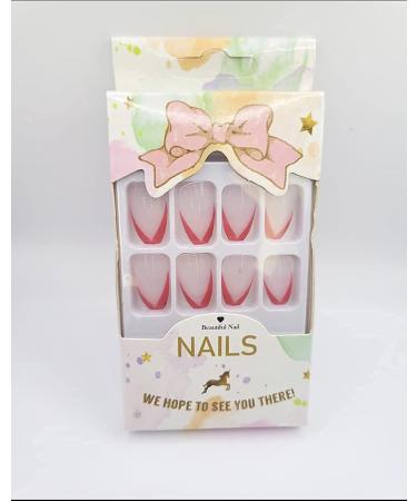 French Style Beveled Short Coffin Nails Red Ballerina Press on Nails - Buy Online on GoSupps.com