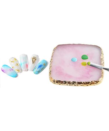 1pc Square Resin Nail Art Painting Gel Palette Golden Edge Polish Agate Mix Stir Crystal Resin Stone Plate Manicure Accessory DIY Tool Pink Mixing Palette - Buy Online on GoSupps.com