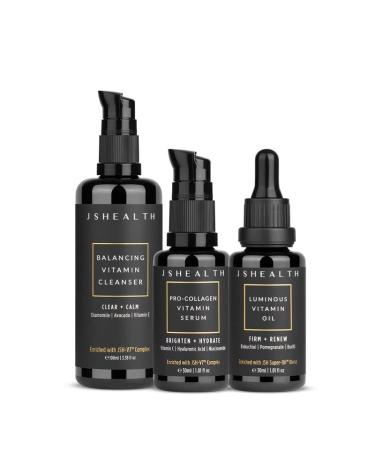 JSHealth Hydrate & Renew Skincare Bundle - Gentle Facial Cleanser Brightening Vitamin C Serum for Face & Hydrating Vitamin E Face Oil