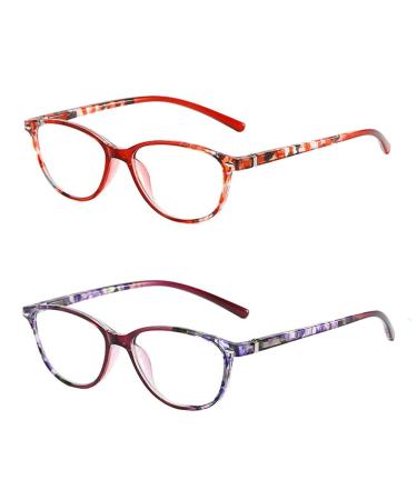 Inlefen Unisex Print Spring Hinge Readers Glasses 2 Pack Computer Reading Glasses Blue Light 2pcs 4.0 x
