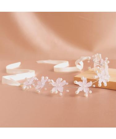 Deniferymakeup White Flower Headband Wedding Bridal Hair Piece Bohemia Pearl Hair Accessory for Women and Girls (Silver) - Buy Online on GoSupps.com