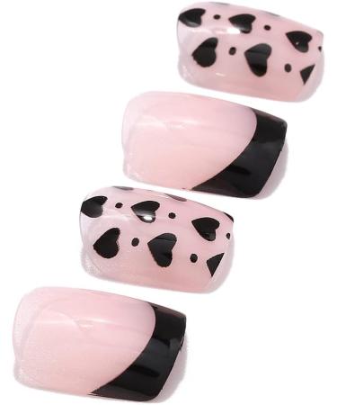 OnSaya Coffin False Nails French Short Press on Nails Black Heart Stick on Nails Pink Fake Nails 24pcs for Women and Girls 1 count (Pack of 1) Pink - Buy Online on GoSupps.com
