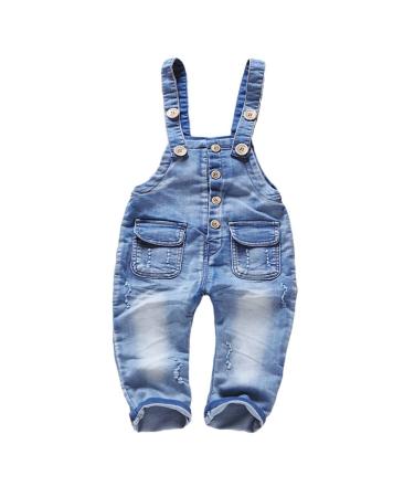 KIDSCOOL SPACE Baby & Little Boys/girls Water Washed Ripped Soft Denim Overalls 12-18 Months Light Blue-1818