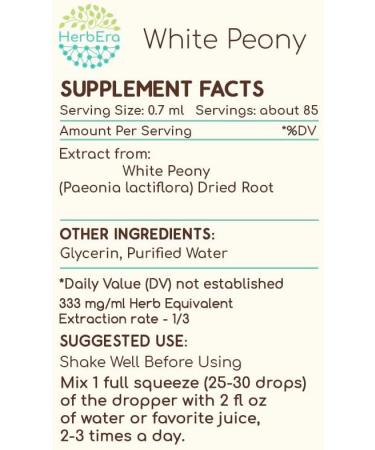 HerbEra White Peony B60 Alcohol-Free Herbal Extract Tincture, Concentrated Liquid Drops Natural White Peony (Paeonia Lactiflora) Dried Root (2 fl oz) 2 Fl Oz (Pack of 1) - Buy Online on GoSupps.com