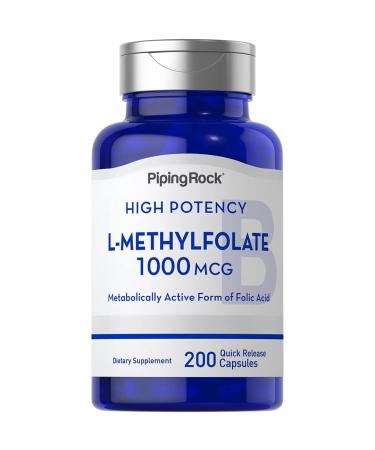 Piping Rock L Methylfolate Supplement | 1000 mcg | 200 Capsules | Active Form of Folic Acid | Non-GMO Gluten Free