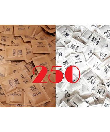 Mixed White and Brown Demerara Cane Sugar Sachets Individually Wrapped Pure Granulated (250 sachets)