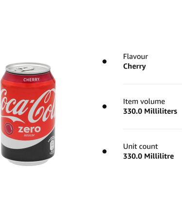 Coca Cola Zero Cherry Cans 330ml - Refreshing Cherry Flavored Soda - Buy Online on GoSupps.com