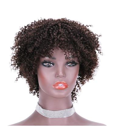 Dark Brown Color Afro Kinky Curly Short Human Hair Wigs Brazilian Virgin Hair Wigs for Black Women(2#,8Inch) Curly-8inch-2#