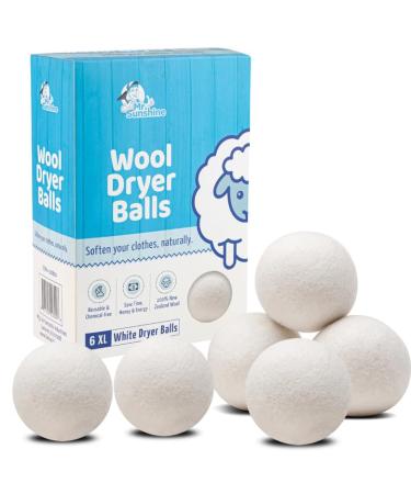 Mr. Sunshine Wool Dryer Balls - Set of 6 XL Balls | All Natural 100% New Zealand Wool | Chemical-Free Scent-Free and Reusable | Reduces Drying Time